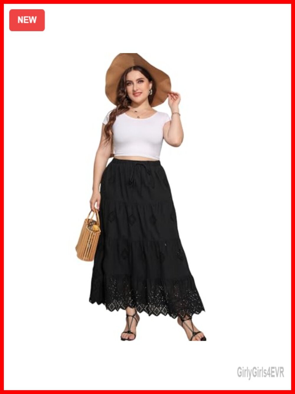 100% Cotton Boho Embroidered Tiered Maxi A-Line Skirt Elastic Waist